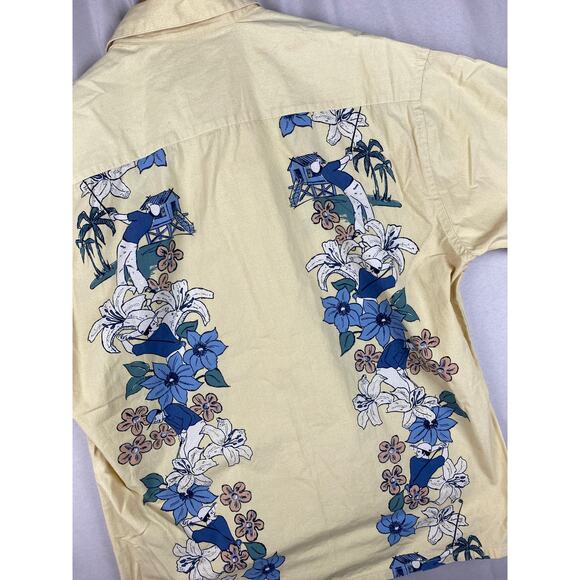Campia Moda Men’s Large Hawaiian Camp Shirt Yellow Floral Golf Print Button Up - Picture 8 of 10